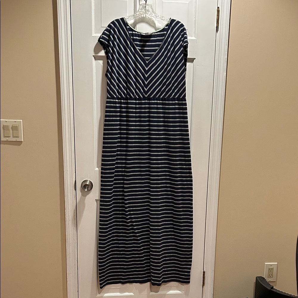 Motherhood Maternity Navy and Grey Striped Maxi Dress Size XL Boho Maternity